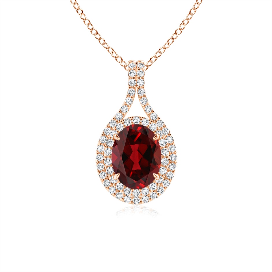 8x6mm AAAA Oval Garnet Double Halo Loop Pendant in Rose Gold 