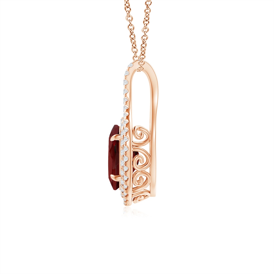 8x6mm AAAA Oval Garnet Double Halo Loop Pendant in Rose Gold side 199
