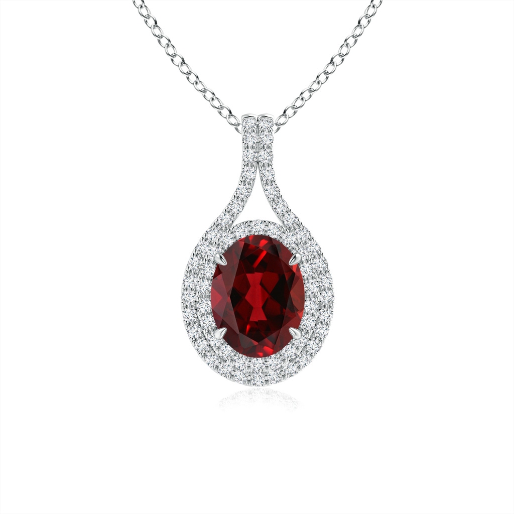 8x6mm AAAA Oval Garnet Double Halo Loop Pendant in White Gold