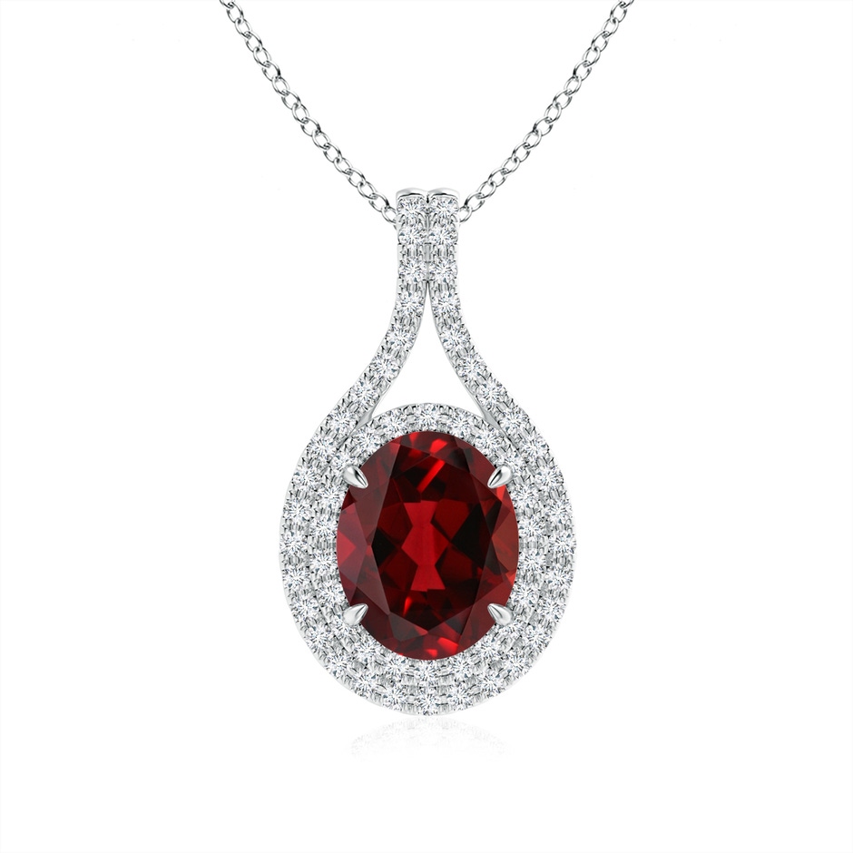 9x7mm AAAA Oval Garnet Double Halo Loop Pendant in P950 Platinum 