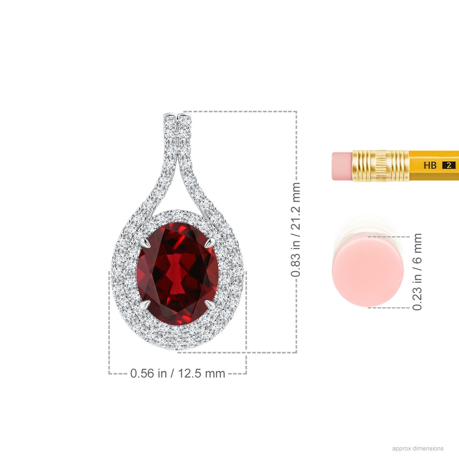 9x7mm AAAA Oval Garnet Double Halo Loop Pendant in P950 Platinum ruler