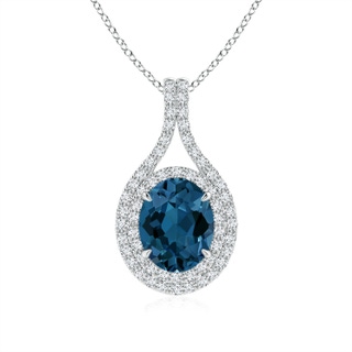 9x7mm AAA Oval London Blue Topaz Double Halo Loop Pendant in White Gold