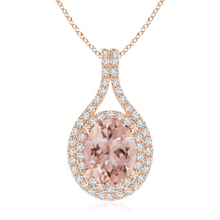 10x8mm AAA Oval Morganite Double Halo Loop Pendant in Rose Gold