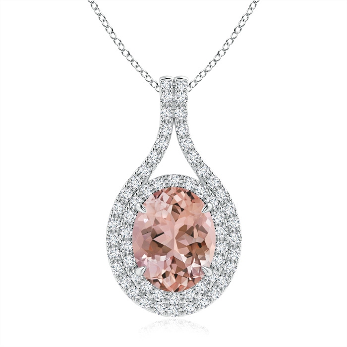 10x8mm AAAA Oval Morganite Double Halo Loop Pendant in P950 Platinum