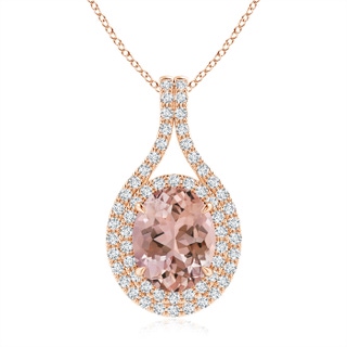 10x8mm AAAA Oval Morganite Double Halo Loop Pendant in Rose Gold