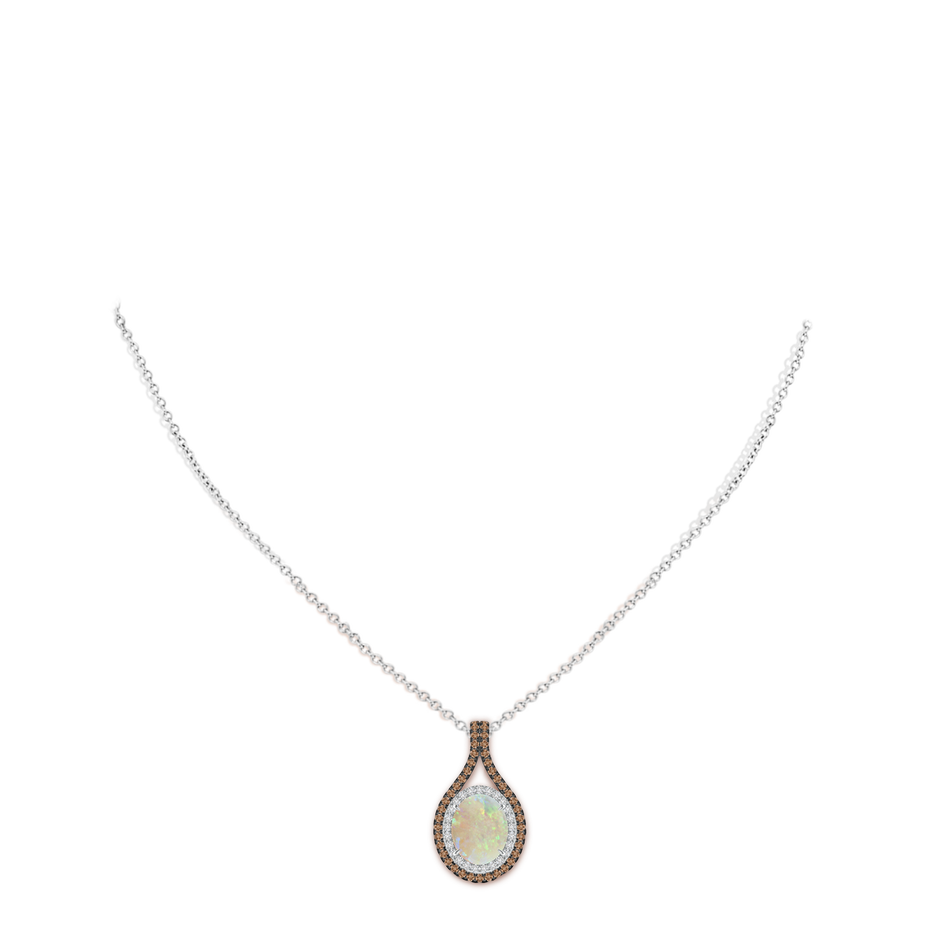 10x8mm AAA Oval Opal Loop Pendant with Coffee & White Diamonds in 18K White Gold pen