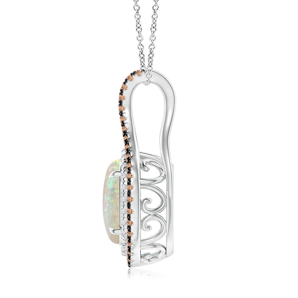 10x8mm AAA Oval Opal Loop Pendant with Coffee & White Diamonds in 9K White Gold Back
