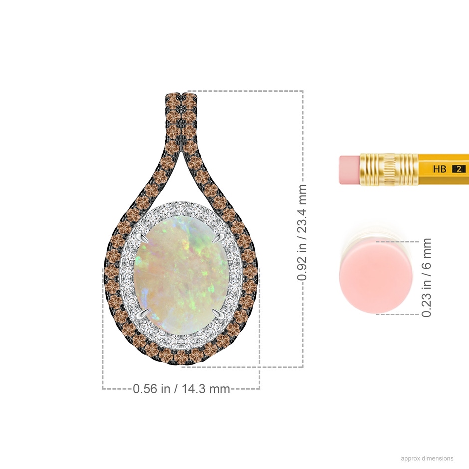 10x8mm AAA Oval Opal Loop Pendant with Coffee & White Diamonds in White Gold ruler