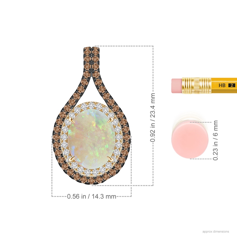 10x8mm AAA Oval Opal Loop Pendant with Coffee & White Diamonds in Yellow Gold ruler