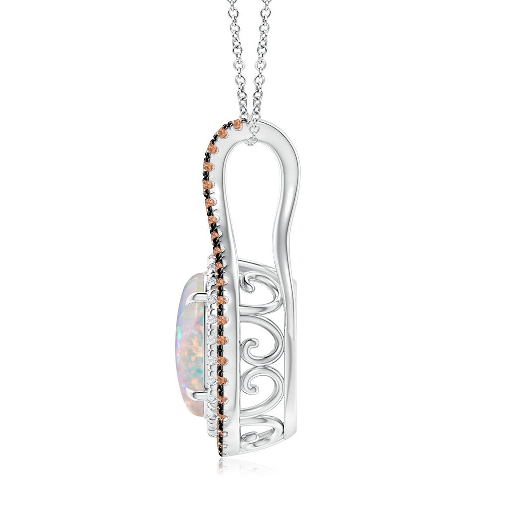 10x8mm AAAA Oval Opal Loop Pendant with Coffee & White Diamonds in P950 Platinum Back
