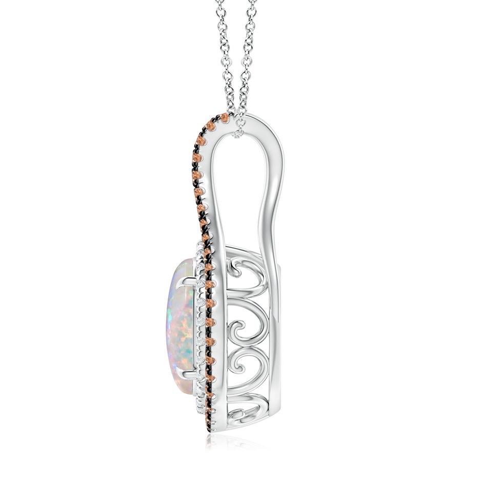 10x8mm AAAA Oval Opal Loop Pendant with Coffee & White Diamonds in P950 Platinum back