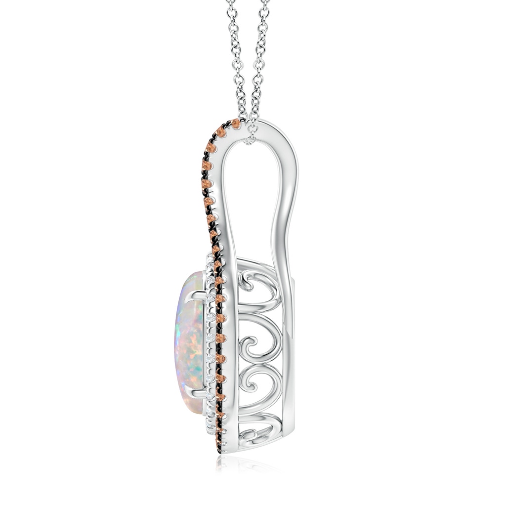 10x8mm AAAA Oval Opal Loop Pendant with Coffee & White Diamonds in P950 Platinum - side 199
