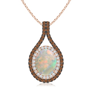 10x8mm AAAA Oval Opal Loop Pendant with Coffee & White Diamonds in Rose Gold