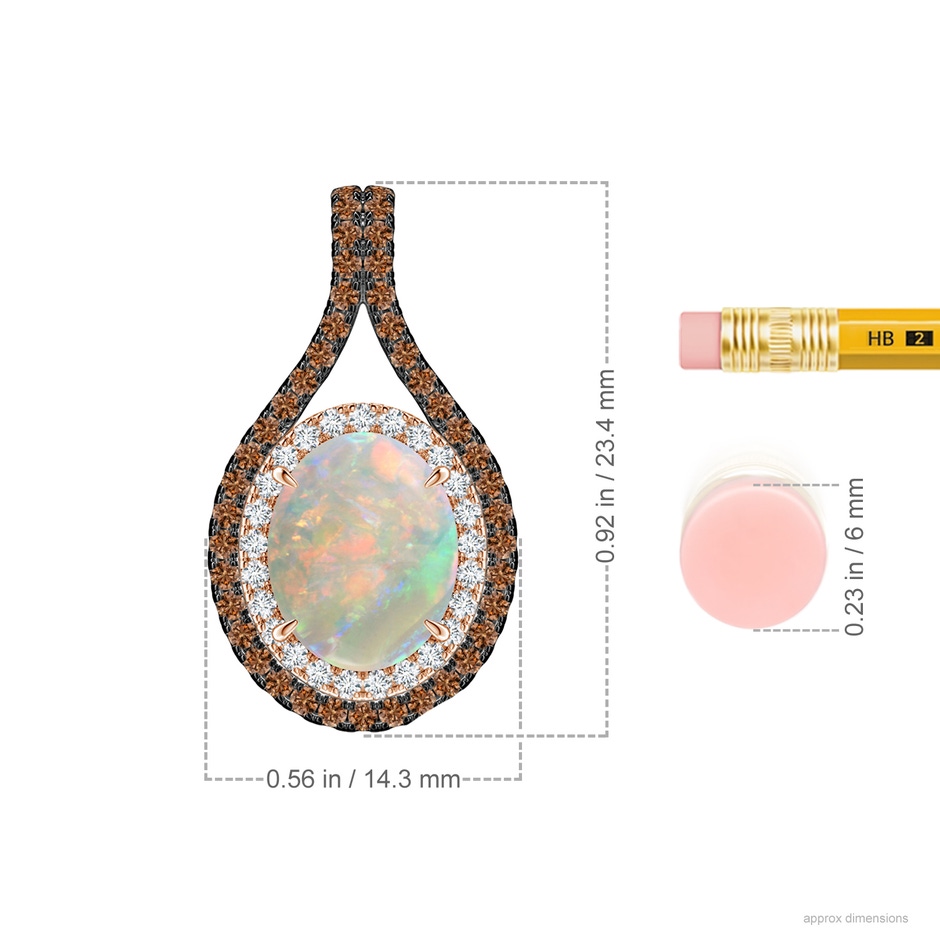 10x8mm AAAA Oval Opal Loop Pendant with Coffee & White Diamonds in Rose Gold ruler