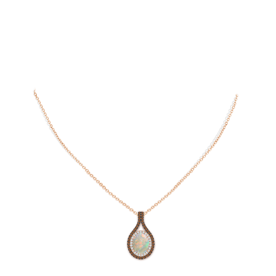 10x8mm AAAA Oval Opal Loop Pendant with Coffee & White Diamonds in Rose Gold pen