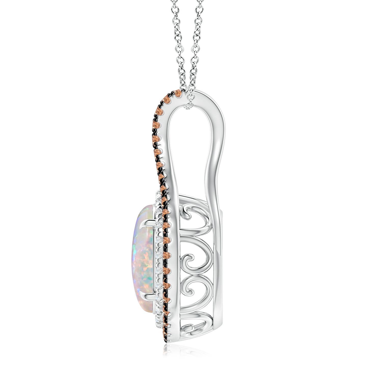 10x8mm AAAA Oval Opal Loop Pendant with Coffee & White Diamonds in White Gold