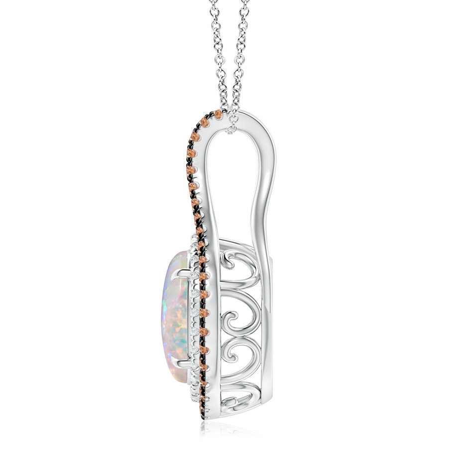 10x8mm AAAA Oval Opal Loop Pendant with Coffee & White Diamonds in White Gold side 199