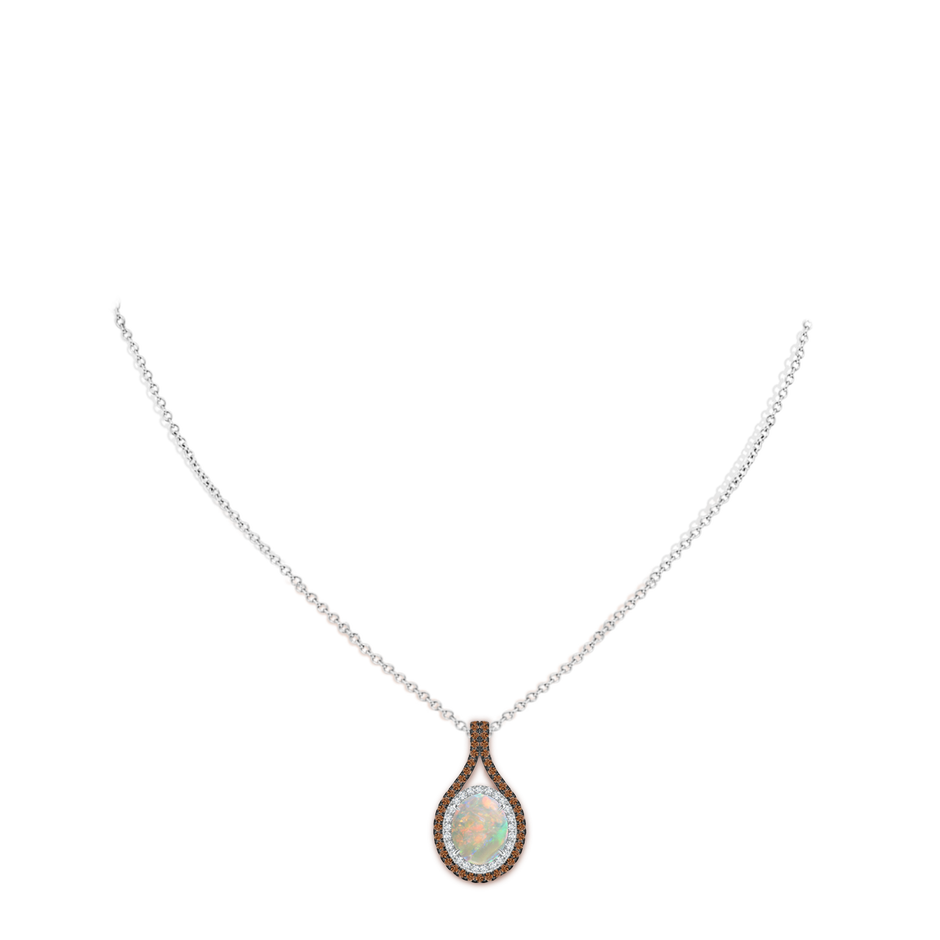 10x8mm AAAA Oval Opal Loop Pendant with Coffee & White Diamonds in White Gold pen