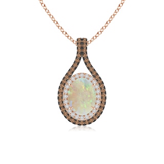 8x6mm AAA Oval Opal Loop Pendant with Coffee & White Diamonds in Rose Gold