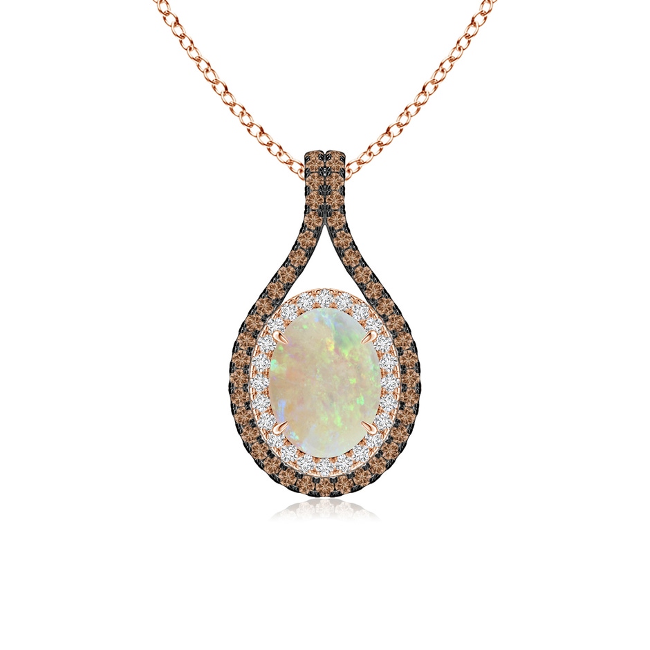 8x6mm AAA Oval Opal Loop Pendant with Coffee & White Diamonds in Rose Gold 