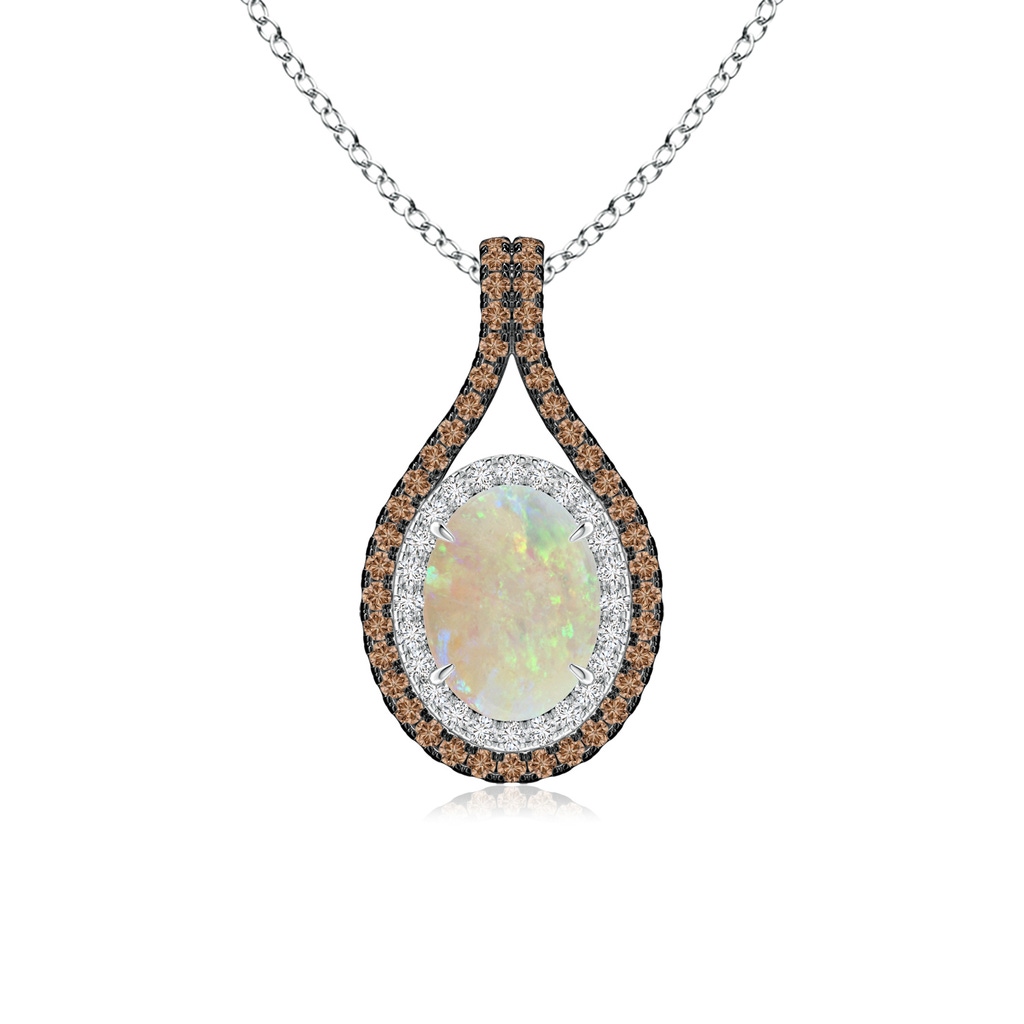 8x6mm AAA Oval Opal Loop Pendant with Coffee & White Diamonds in White Gold
