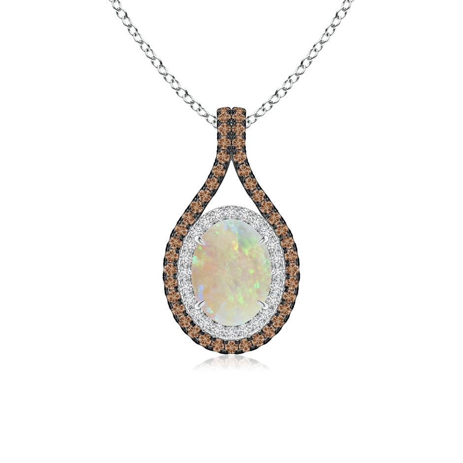 8x6mm AAA Oval Opal Loop Pendant with Coffee & White Diamonds in White Gold 