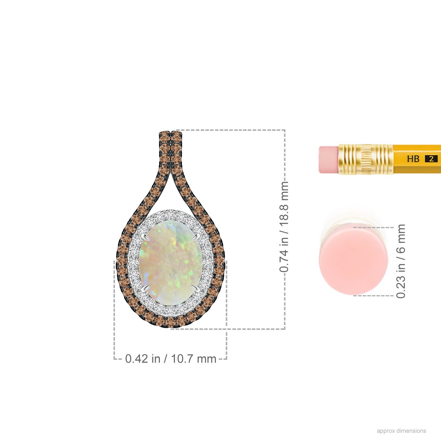 8x6mm AAA Oval Opal Loop Pendant with Coffee & White Diamonds in White Gold - ruler