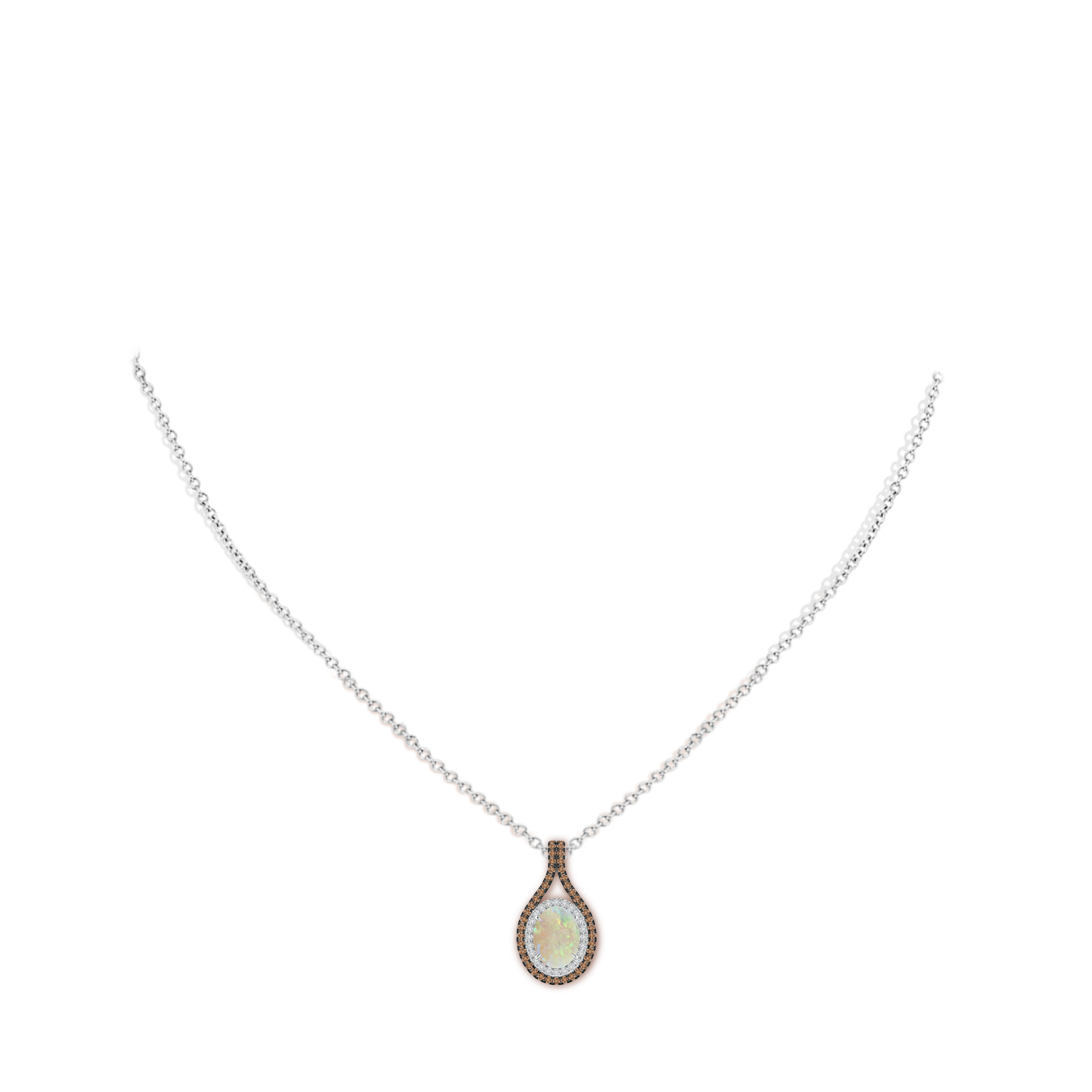 8x6mm AAA Oval Opal Loop Pendant with Coffee & White Diamonds in White Gold - body_neck
