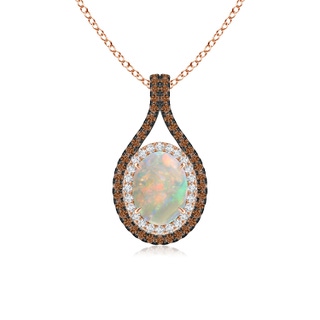 8x6mm AAAA Oval Opal Loop Pendant with Coffee & White Diamonds in Rose Gold