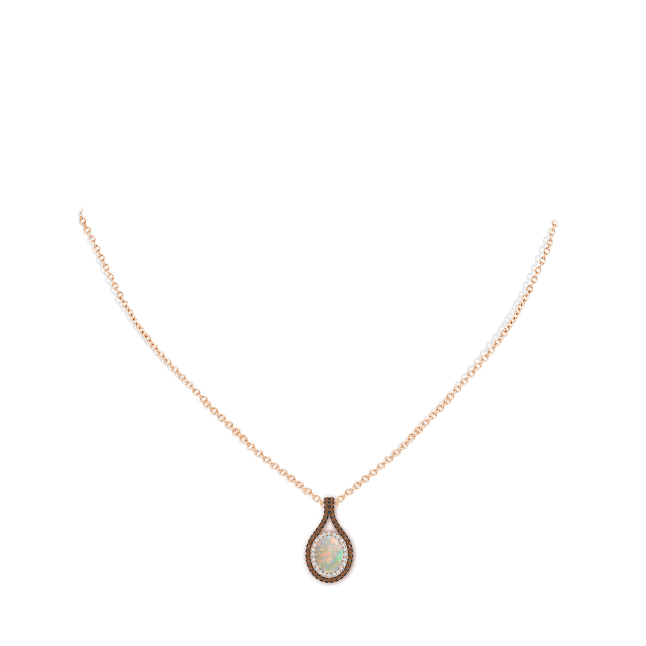 8x6mm AAAA Oval Opal Loop Pendant with Coffee & White Diamonds in Rose Gold pen