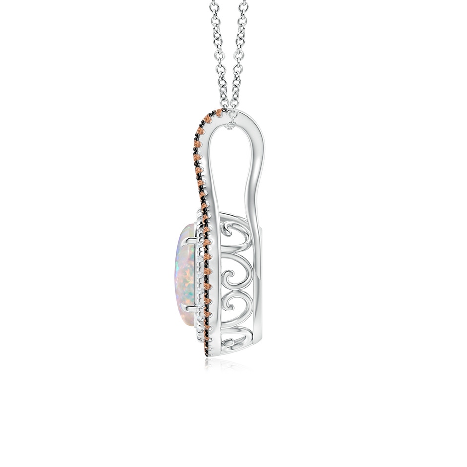 8x6mm AAAA Oval Opal Loop Pendant with Coffee & White Diamonds in White Gold side 199