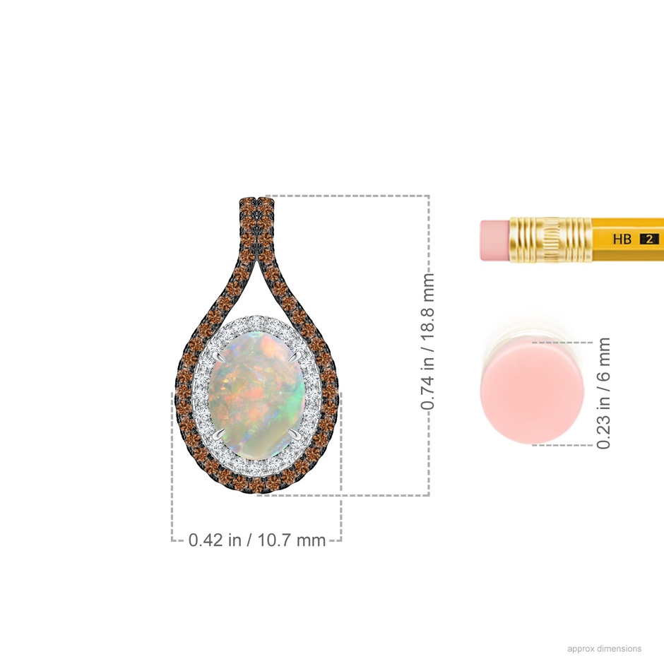 8x6mm AAAA Oval Opal Loop Pendant with Coffee & White Diamonds in White Gold ruler