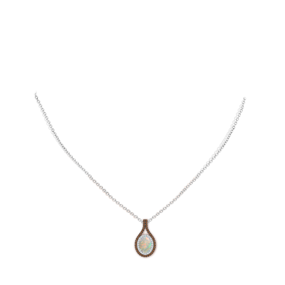 8x6mm AAAA Oval Opal Loop Pendant with Coffee & White Diamonds in White Gold pen
