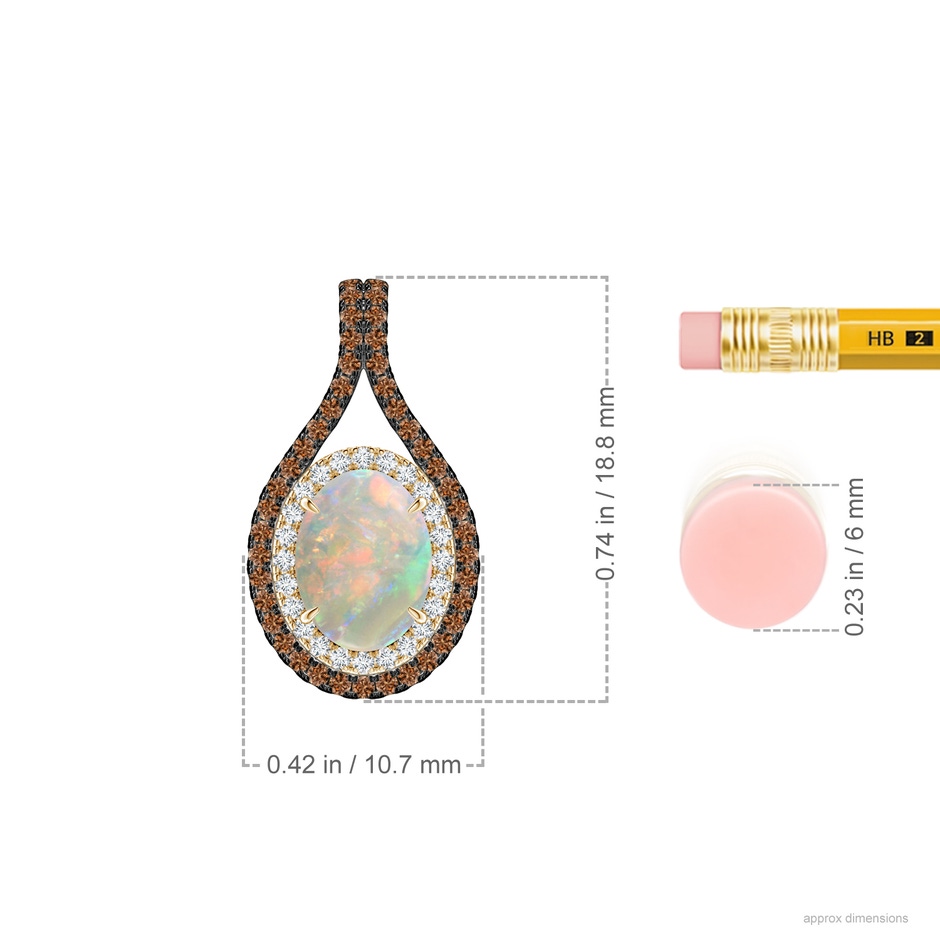 8x6mm AAAA Oval Opal Loop Pendant with Coffee & White Diamonds in Yellow Gold ruler