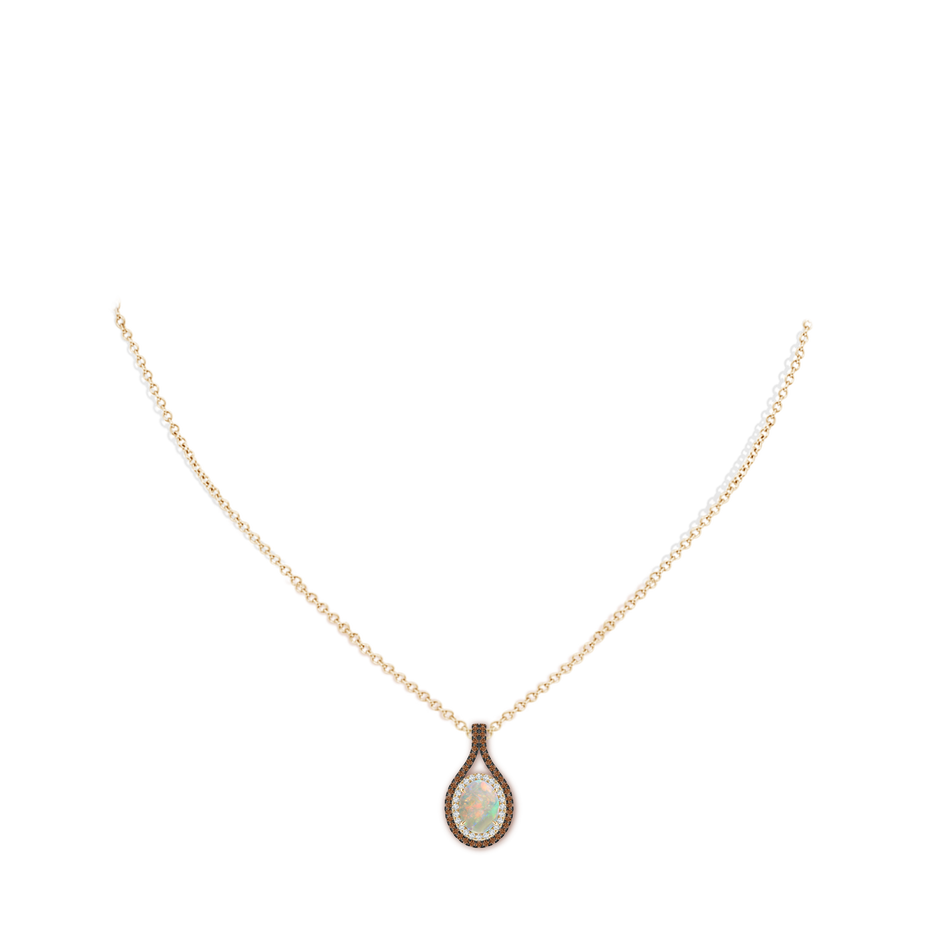 8x6mm AAAA Oval Opal Loop Pendant with Coffee & White Diamonds in Yellow Gold pen