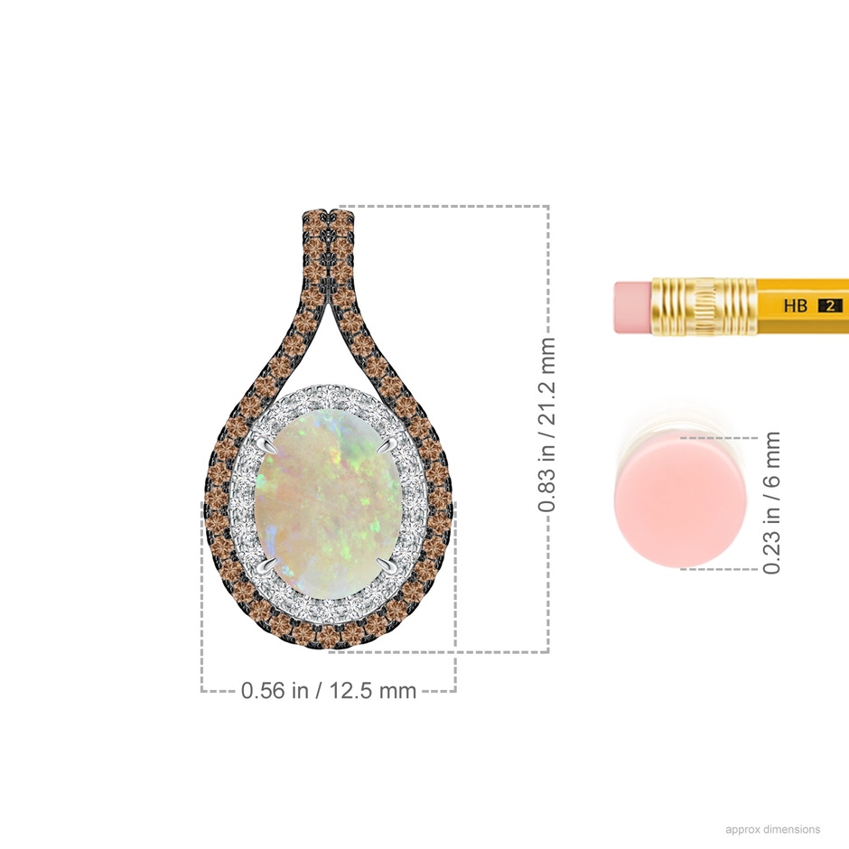9x7mm AAA Oval Opal Loop Pendant with Coffee & White Diamonds in P950 Platinum ruler