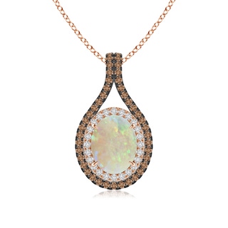 9x7mm AAA Oval Opal Loop Pendant with Coffee & White Diamonds in Rose Gold