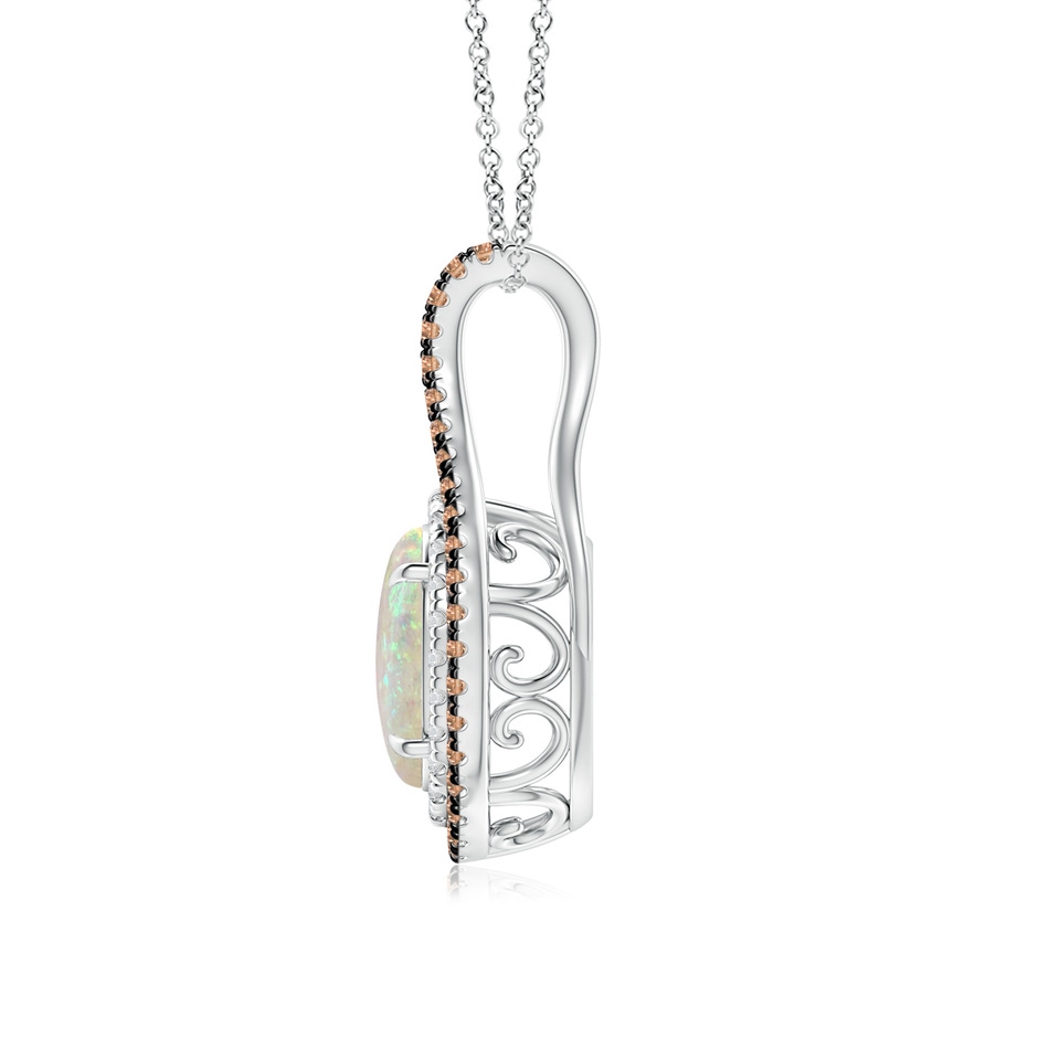 9x7mm AAA Oval Opal Loop Pendant with Coffee & White Diamonds in White Gold side 199