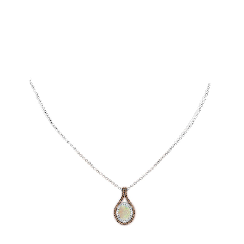9x7mm AAA Oval Opal Loop Pendant with Coffee & White Diamonds in White Gold pen