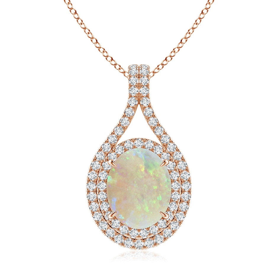10x8mm AAA Oval Opal Double Halo Loop Pendant in 18K Rose Gold 