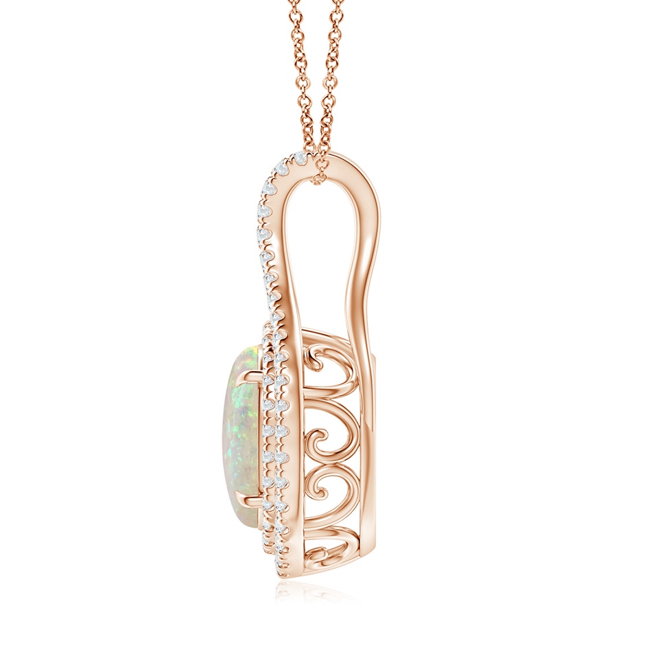10x8mm AAA Oval Opal Double Halo Loop Pendant in 18K Rose Gold side 199