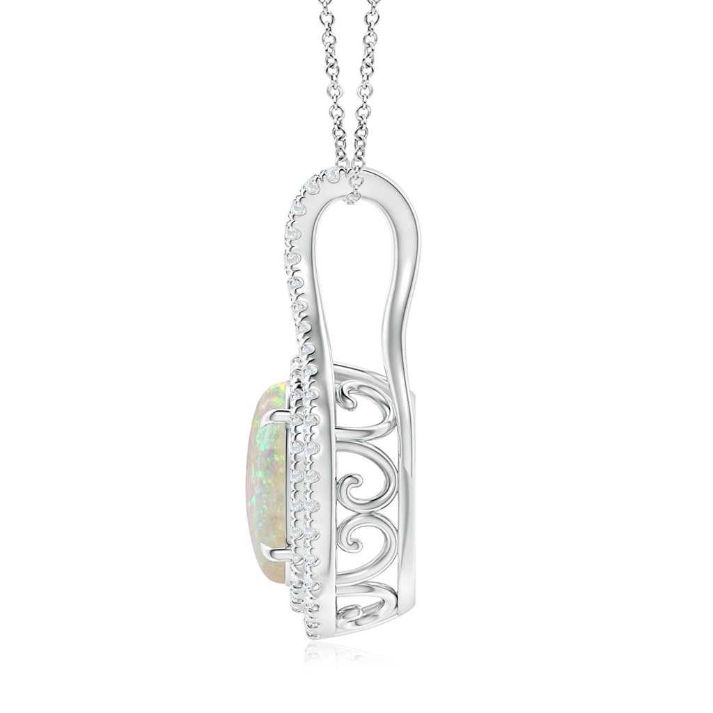 10x8mm AAA Oval Opal Double Halo Loop Pendant in 9K White Gold Back