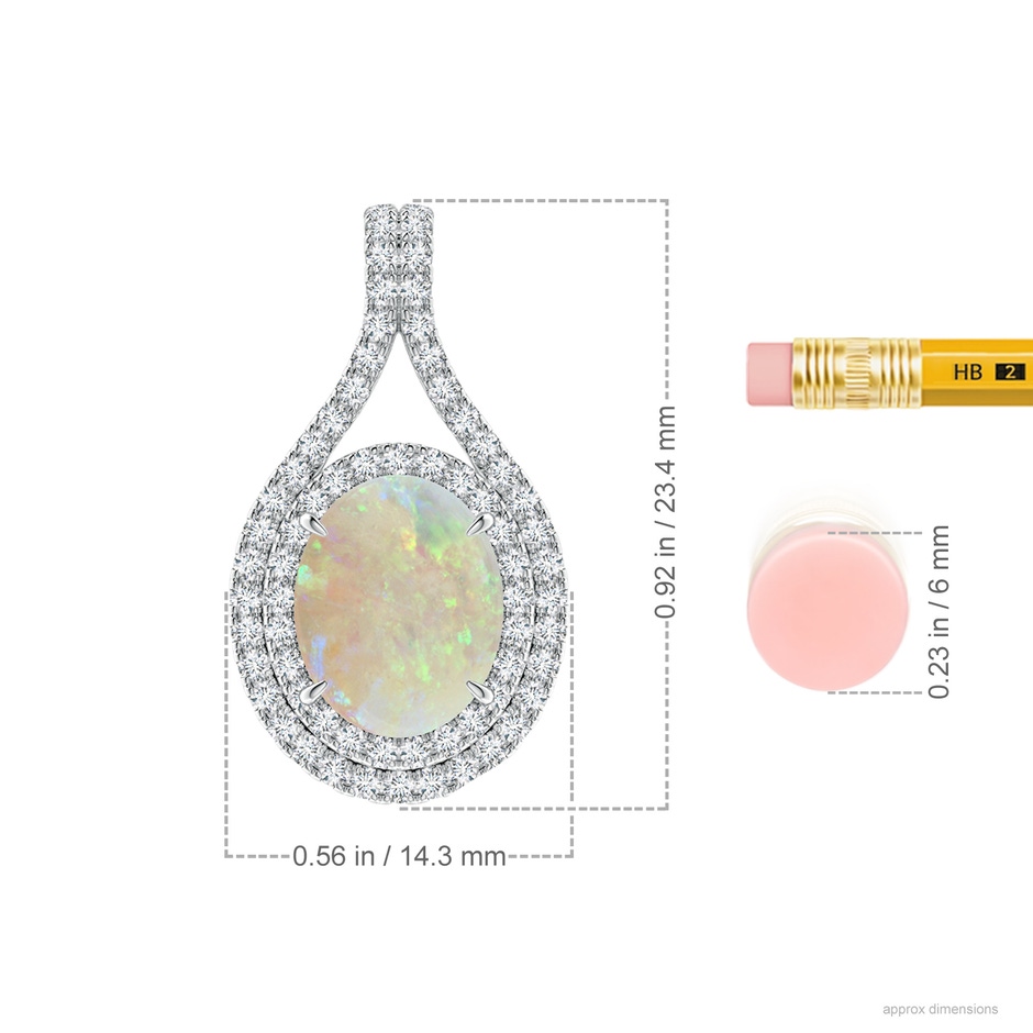 10x8mm AAA Oval Opal Double Halo Loop Pendant in White Gold ruler