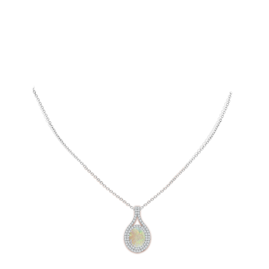 10x8mm AAA Oval Opal Double Halo Loop Pendant in White Gold pen