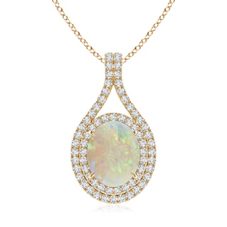 10x8mm AAA Oval Opal Double Halo Loop Pendant in Yellow Gold