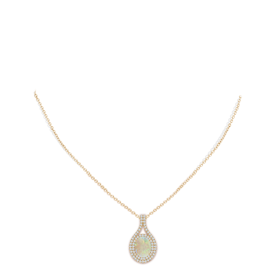 10x8mm AAA Oval Opal Double Halo Loop Pendant in Yellow Gold pen
