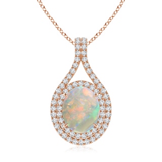 10x8mm AAAA Oval Opal Double Halo Loop Pendant in Rose Gold
