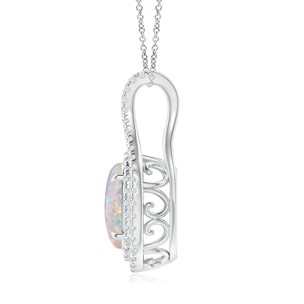 10x8mm AAAA Oval Opal Double Halo Loop Pendant in White Gold Back