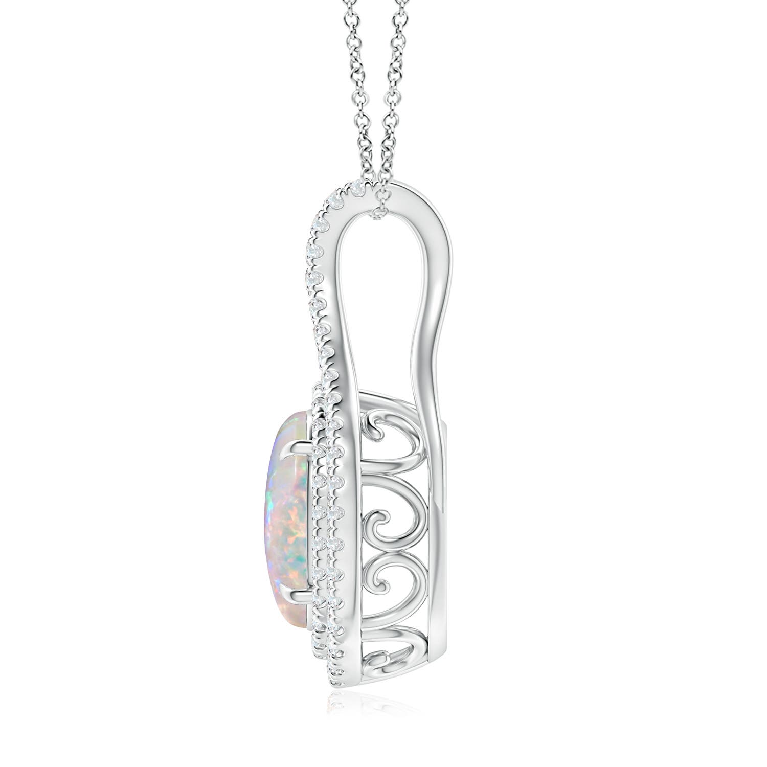 10x8mm AAAA Oval Opal Double Halo Loop Pendant in White Gold