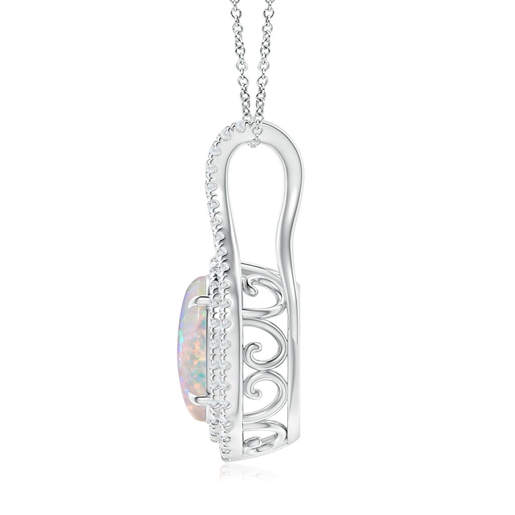 10x8mm AAAA Oval Opal Double Halo Loop Pendant in White Gold - side 199